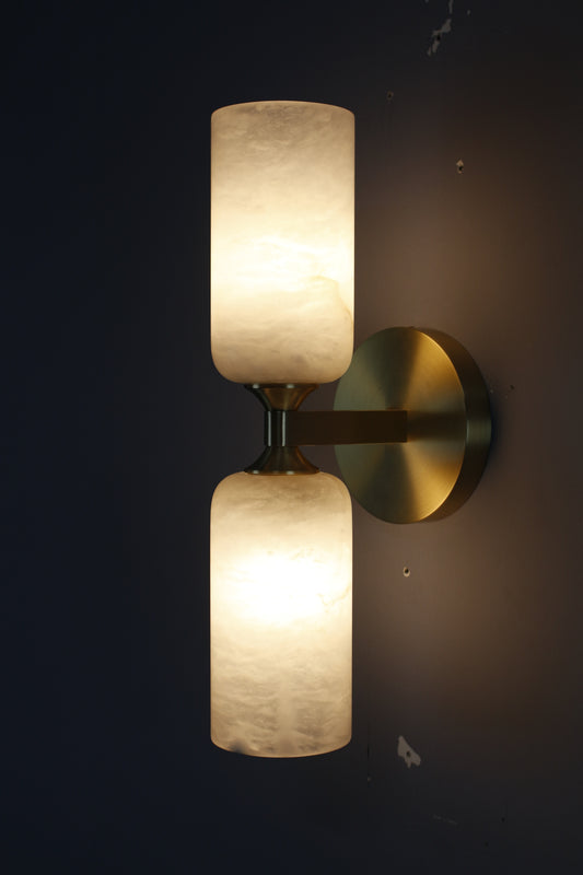 Lyra Twin | Alabaster-Style Glass & Solid Brass Sconce