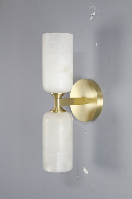 Lyra Twin | Alabaster-Style Glass & Solid Brass Sconce